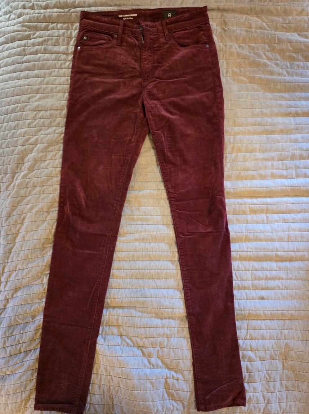 Ag Adriano Goldschmied Deep Burgundy Velvet Skinny Jeans